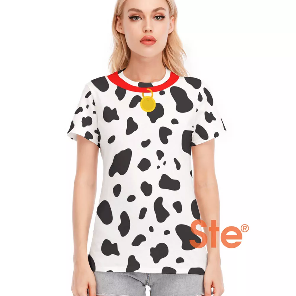 Dog Dalmatian Costume Red Collar All Over Women Short Sleeve T-Shirt Dog Dalmatian Costume Red Collar All Over Women Short Sleeve T-Shirt - variant image 1
