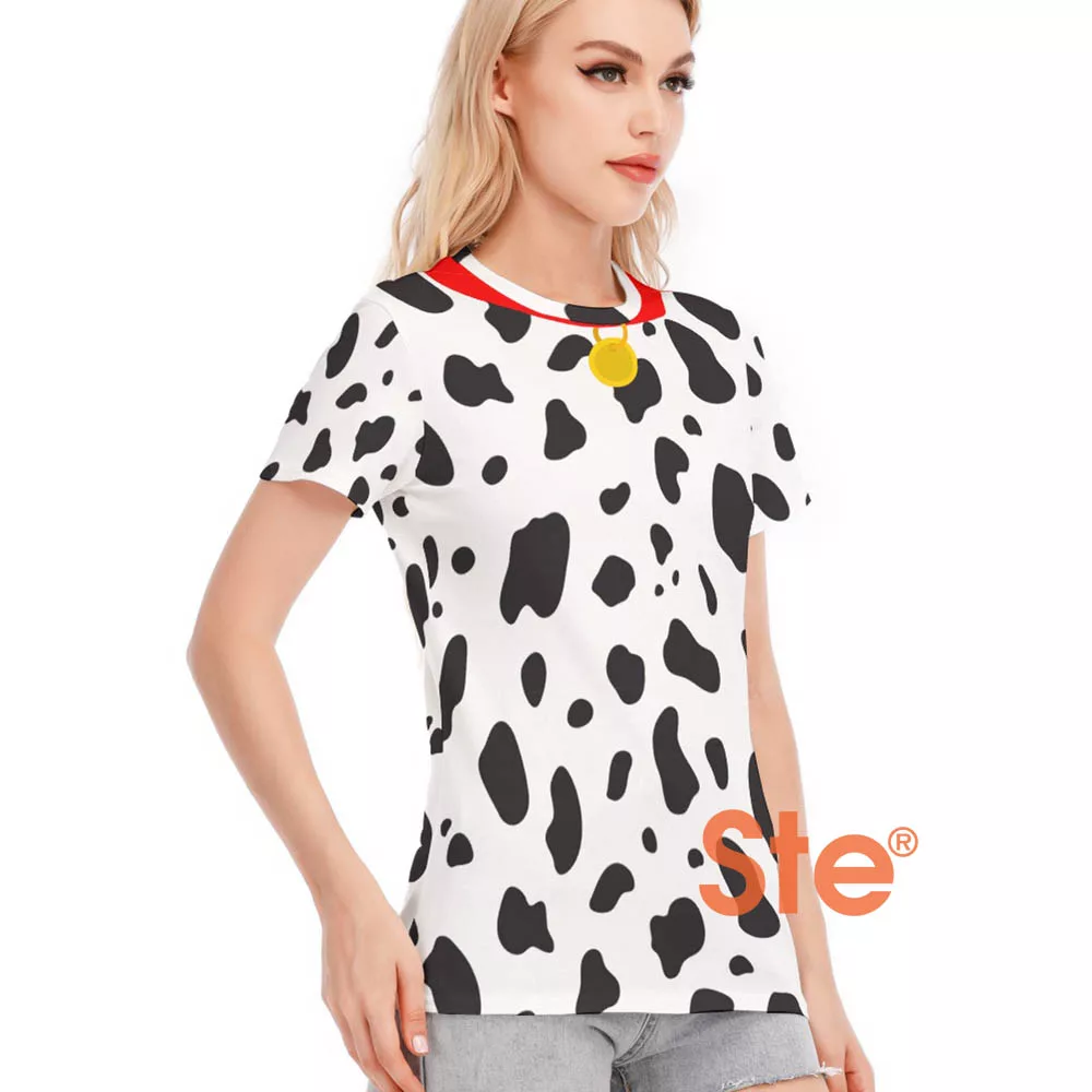 Dog Dalmatian Costume Red Collar All Over Women Short Sleeve T-Shirt Dog Dalmatian Costume Red Collar All Over Women Short Sleeve T-Shirt