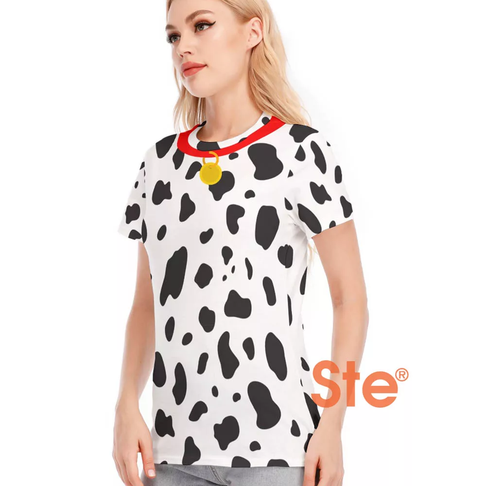 Dog Dalmatian Costume Red Collar All Over Women Short Sleeve T-Shirt Dog Dalmatian Costume Red Collar All Over Women Short Sleeve T-Shirt